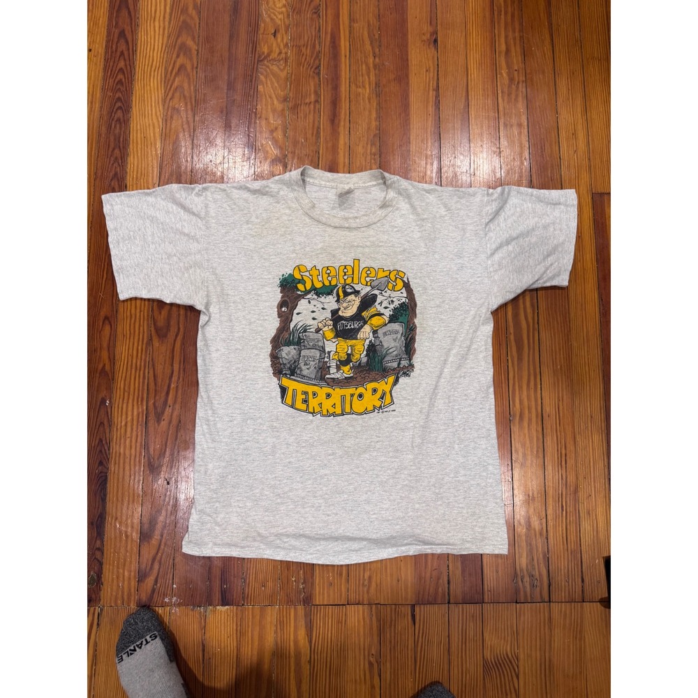 Vintage 1990 Pittsburgh Steelers Territory T-Shirt Miller Gray XL Single Stitch